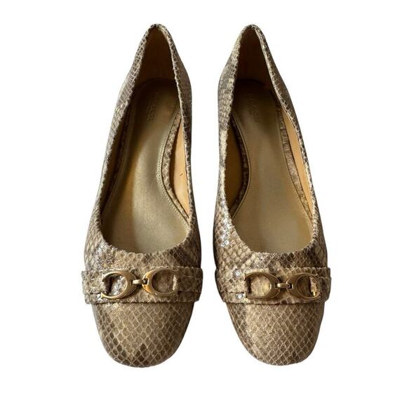 Coach Irene Women's 9 Brown Snake Skin Leather Pumps Slip On Shoes Taupe Neutral - Picture 2 of 9